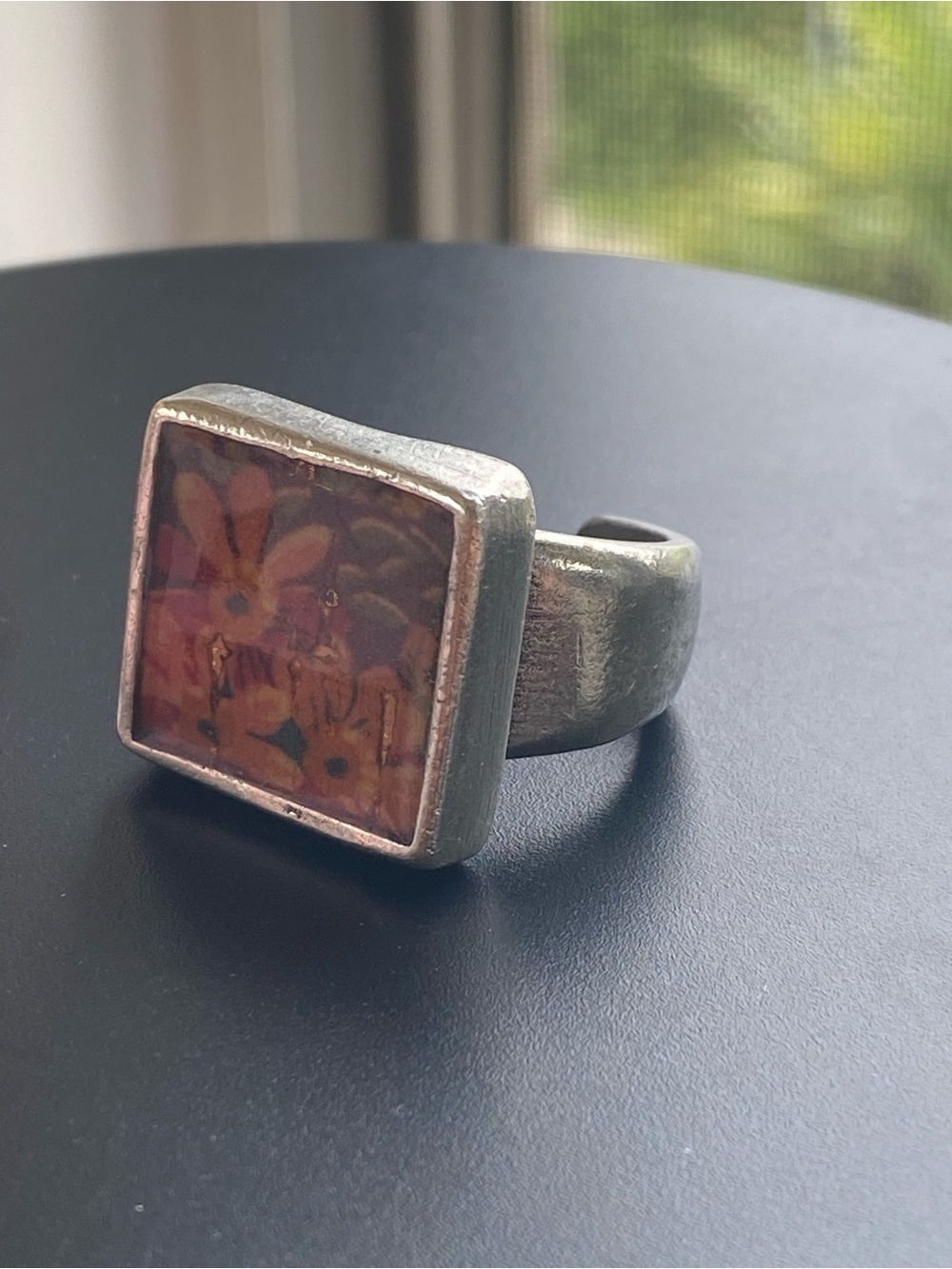 Handmade Square hand painted Floral Resin Ring size 7 - Picture 4 of 9